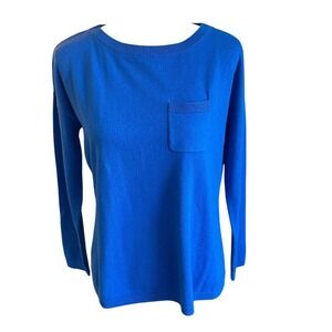 Talbots Petites Sweater Women's SP Blue Cotton Wool Cashmere Blend Crew Neck